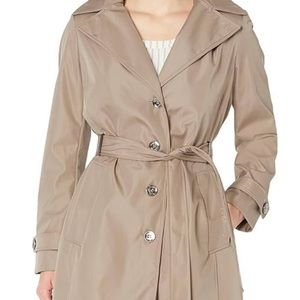 CALVIN KLEIN Womens Khaki Hooded Trench Coat M